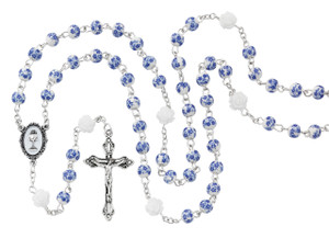 6mm Blue Ceramic Flower First Communion Rosary R767W