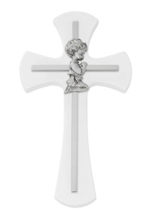 7" Boy's Baptism Cross on White Wood Wall Plaque 73-79