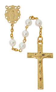 6mm Pearl Rosary with Gold Plated Crucifix R989HF