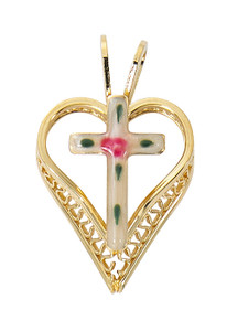 Gold over Sterling Silver Cloisonne Cross on 16-18" Chain J9239