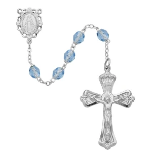6mm Light Blue Rosary with Rhodium Crucifix 880-ZRKF