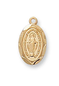Gold over Sterling Silver Baby Oval Miraculous Medal on 13" Chain J569B