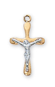 Gold over Sterling Silver Two-Tone Baby Crucifix on 13" Chain JT8054BT