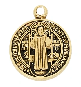 St. Benedict Gold over Sterling Silver Medal on 16-18" Chain J762