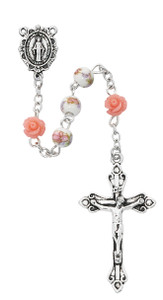 Pink Flower Ceramic Bead First Communion Rosary R768WM