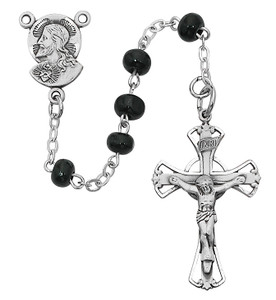 5mm Black Glass Bead Rosary 159D-BKG