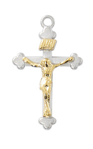 Sterling Silver Two-Tone Crucifix with Rhodium Plated Chain