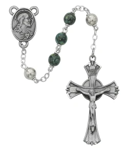 7mm Green and Black Swirl Glass Rosary