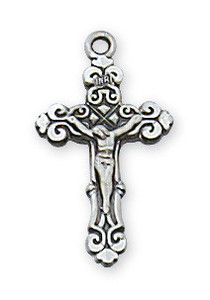 Sterling Silver Crucifix with Rhodium Plated Chain L9103