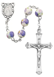 8mm Purple Flower Ceramic Bead Rosary P219C
