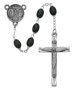 6x8mm Black Wood Oval Bead Rosary