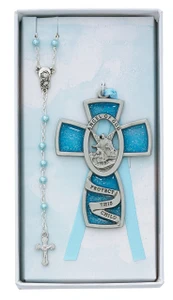 Blue Guardian Angel and Rosary Baby Set BS9