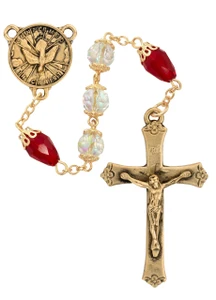 8mm Crystal and Red Teardrop Holy Spirit Rosary R1023HF