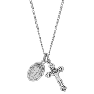 Sterling Silver Crucifix and Miraculous Medal Pendant Set on 16-18" Chain LD102