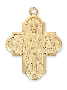 Gold over Sterling Silver Four-Way Medal on 24" Chain J188