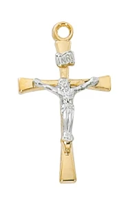 Gold over Sterling Silver Two-Tone Crucifix on 16-18" Chain JT9119