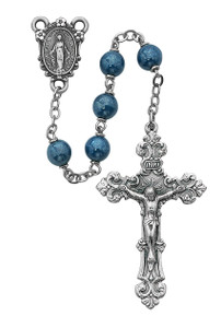 7mm Blue Glass Bead Rosary 487SF