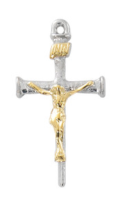 Sterling Silver Two-Tone Nail Crucifix on 18" Chain L9274