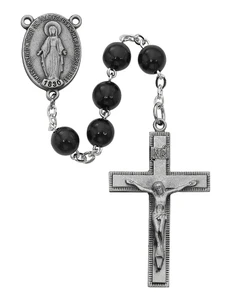 Black Wood Bead Rosary with Pewter Crucifix R434F