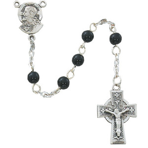 5mm Black Glass Celtic Rosary R321DG