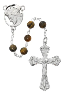 6mm Genuine Tiger Eye Rosary with Rhodium Crucifix R754F