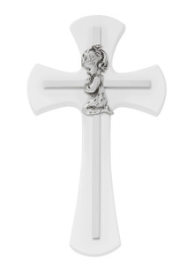 7" White Wood Girl's Wall Cross 73-78