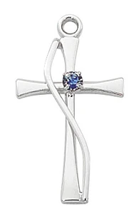 Sterling Silver Cross with Blue Stones on 18" Chain L9168
