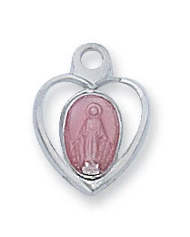 Sterling Silver Pink Miraculous Baby Medal on 13" Chain LMHPBT