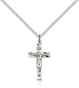 Sterling Silver Crucifix Pendant, Sterling Silver Lite Curb Chain, 7/8" x 1/2" Sterling Silver Crucifix Pendant, Sterling Silver Lite Curb Chain, 7/8" x 1/2"