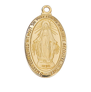 Gold over Sterling Silver Miraculous Medal on 18" Chain J500MI
