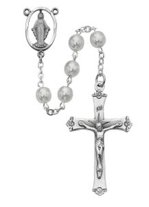 7mm White Glass Pearl Rosary R276RF