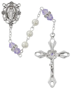 6mm Pearl Rosary with Light Amethyst-Colored Our Father Beads R917AMKF