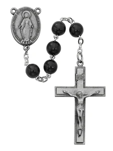 Black Wood Bead Rosary with Sterling Silver Crucifix and Center R434LF