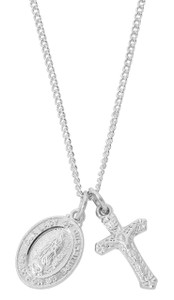 Sterling Silver Crucifix and Our Lady of Guadalupe Pendant Set LD111