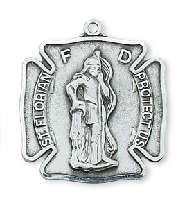 St. Florian Sterling Silver Medal on 24" Chain L413