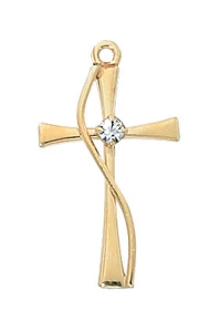 Gold over Sterling Silver Cubic Zirconia Cross on 16-18" Chain J8012
