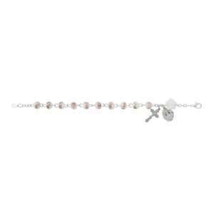 6.5" Pink Ceramic Flower Bead Miraculous Bracelet B212