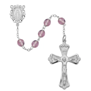 6mm Light Amethyst-Colored Rosary with Rhodium Crucifix 880-AMKF