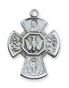 Sterling Silver Holy Spirit 4-Way Medal on 18" Chain LMG5S