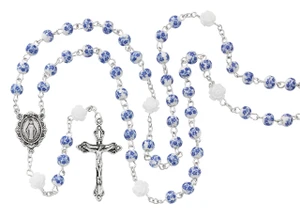 6mm Blue Ceramic Flower Bead Rosary R871G