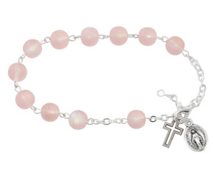 7.5" Frosted Pink AB Rosary Bracelet BR388