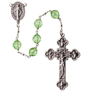 8mm Mint Crystal Rosary with Pewter Crucifix, CR528