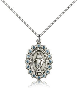 Sterling Silver Miraculous Pendant, Lite Curb Chain, 7/8" x 5/8" Sterling Silver Miraculous Pendant, Lite Curb Chain, 7/8" x 5/8"