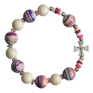 Rosary Bracelet with 10mm/12mm Pink Gemstone Beads, RBA71