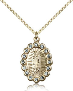 Gold Filled Our Lady of Guadalupe Pendant, Gold Filled Lite Curb Chain, 1" x 5/8" Gold Filled Our Lady of Guadalupe Pendant, Gold Filled Lite Curb Chain, 1" x 5/8"