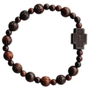 Rosary Bracelet with 8mm Rose Carved Jujube Wood Beads, RBS2N