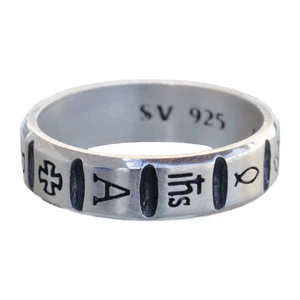 Sterling Silver Christian Symbols Rosary Ring, RRCS1