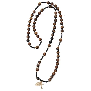 6mm Tiger Eye Rosary Necklace with Crucifix and Miraculous Medal, SN22