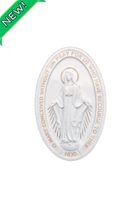 Miraculous Medal Plaque in White/Hand Painted Features 5x8" SR-72717-WG