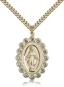 Gold Filled Miraculous Pendant, Stainless Gold Heavy Curb Chain, 1 1/8" x 3/4" Gold Filled Miraculous Pendant, Stainless Gold Heavy Curb Chain, 1 1/8" x 3/4"